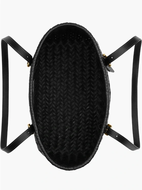 NWT Coach Black Woven Leather SwingTote with Brushed Brass Hardware - Picture 5 of 10